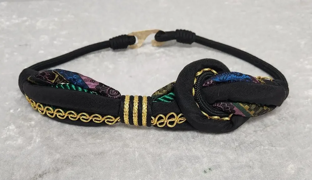 Vintage Rhea Women Black & Multicolor Woven Braided Cord Waist Belt-Size XS
